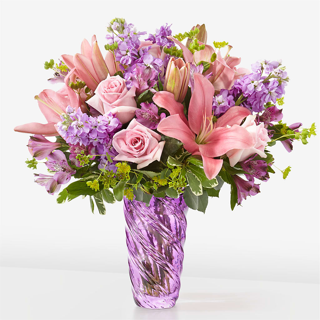 Precious Petals Bouquet with Luxe Swirl Vase – Fleuriste Boutique Du Moulin, L'ile-perrot PQ