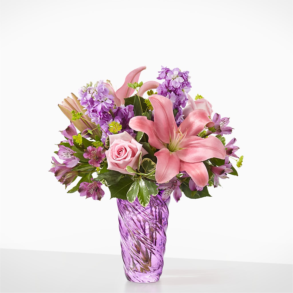 Precious Petals Bouquet with Luxe Swirl Vase – Fleuriste Boutique Du Moulin, L'ile-perrot PQ
